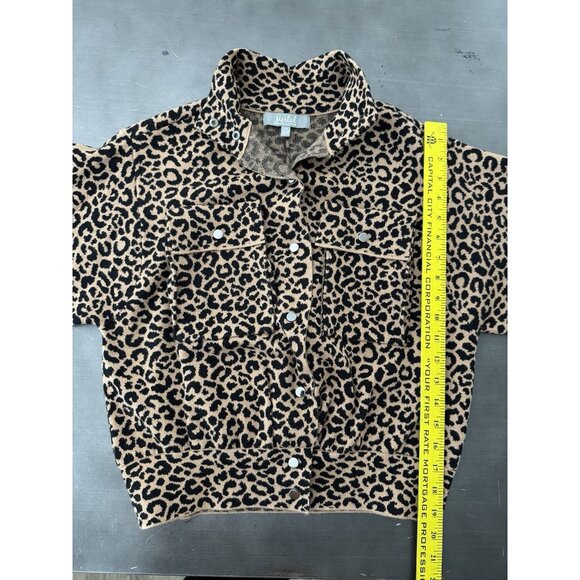 Marled Brown Animal Print Short Snap‎ Button Bomber Jacket Moto Knit - M - NWOT - Picture 7 of 7
